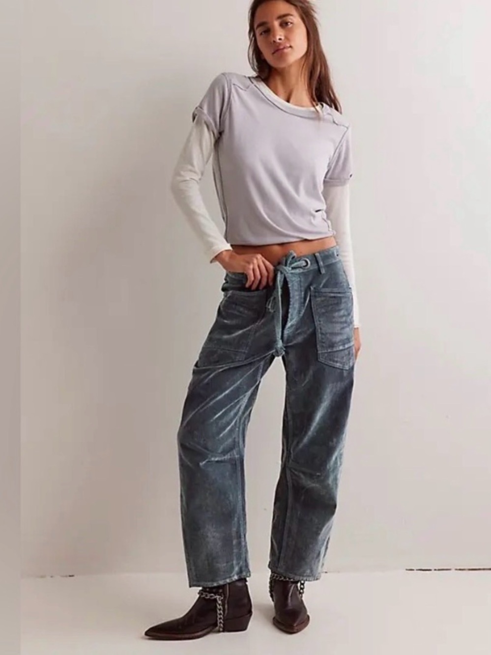 Free People Flocked Low Slung Moxie Barrel Jeans